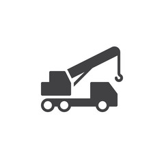 Mobile, telescopic truck mounted crane icon vector, filled flat sign, solid pictogram isolated on white. Symbol, logo illustration. Pixel perfect