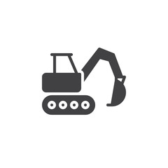 Excavator icon vector, filled flat sign, solid pictogram isolated on white.  Heavy construction equipment symbol, logo illustration. Pixel perfect
