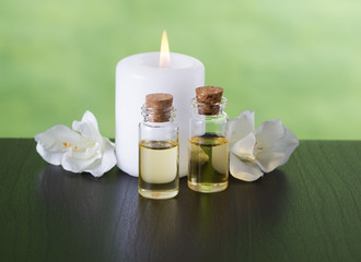 Aromatherapy essential oils, candle,flowers 