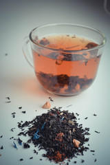 Top view of a cup hot tea.
