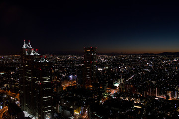 Fototapeta premium Shinjuko Park Tower Seen from TOCHO (Tokyo Metropolitan Government Building) at Night