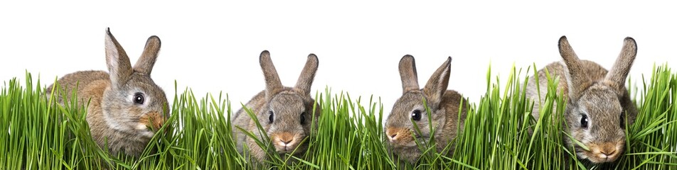 little brown rabbits eating grass