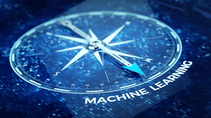 Machine learning concept - Compass needle pointing Machine learning word. 3d rendering