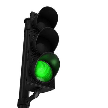 Traffic light with green light isolated on white background. 3d render