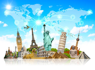 Famous landmarks of the world connected to each other