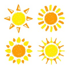 Hand drawn Sun set painted with pastel crayons