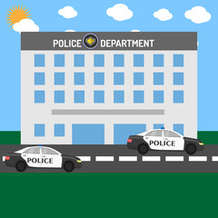 Police department building with cars