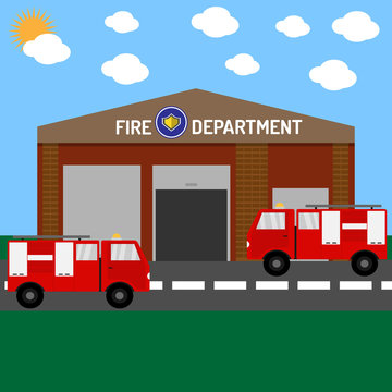 Fire Department Building With Cars