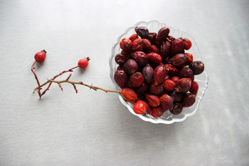 Dried wild rose berries on the table