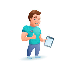 Personal fitness trainer or bodybuilder cartoon character. Vector illustration