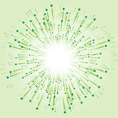 Obraz premium Festive fireworks from flying green stars. Effect power explosion illustration. Holiday design element. Vector