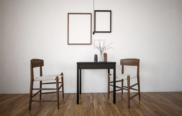 Simple stylish wooden wicker chairs