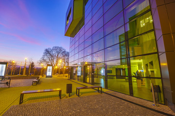 modern office buildings in the evening, buildings Polish 