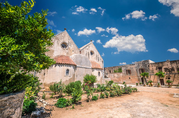 Fototapeta na wymiar Arkadi monastery on Crete island, Greece. Ekklisia Timios Stavros - Moni Arkadiou in Greek. It is a Venetian baroque church.