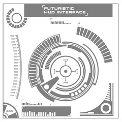 Futuristic black and white HUD, virtual touch user interface in flat design