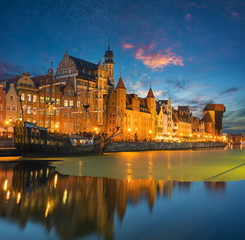 Fototapeta na wymiar Night panorama of Gdansk, Poland