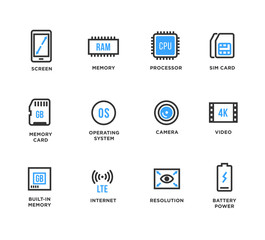 Mobile Device Components Vector Icon Set