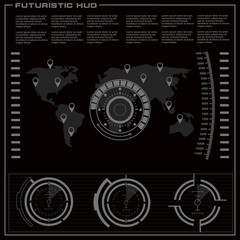 Futuristic black and white HUD, virtual touch user interface in flat design