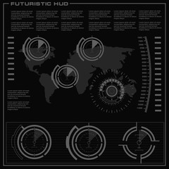 Futuristic black and white HUD, virtual touch user interface in flat design