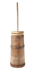 old butter churn isolated on a white background