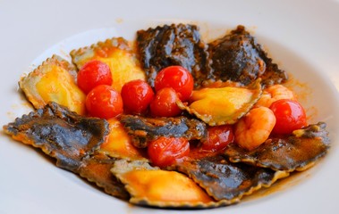 ravioli with tomatoes and shrimp