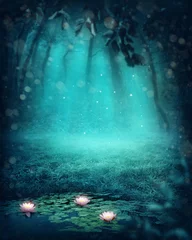 Fotobehang Turquoise Donker magisch bos