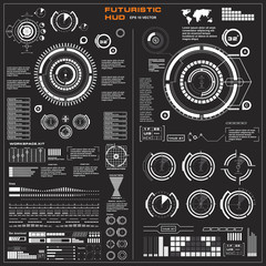 Futuristic black and white HUD, virtual touch user interface in flat design