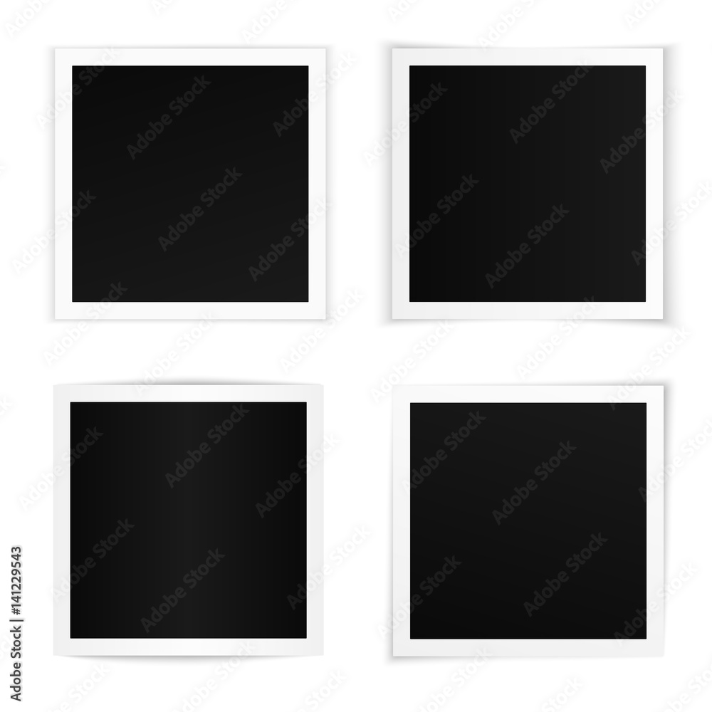 Poster Vector set of curved square photo frames with various soft shadows. Photo frame templates on white background isolated.