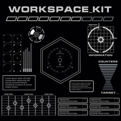 Futuristic black and white HUD, virtual touch user interface in flat design
