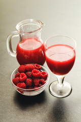 Freshly home made sugar free organic raspberry juice