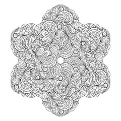 Vector abstract black and white snowflake mandala pattern.