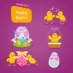 Lovely chickens have fun, celebrate, indulge, in Easter, run, fly.