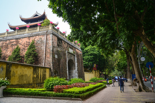 Tourists visiting  Hanoi Old Citadel  Northern Gate (Thanh Hanoi)