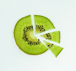 cut kiwi on a white background, pie chart