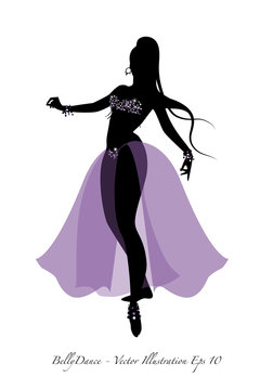Beautiful belly dancer silhouette wearing exotic clothes