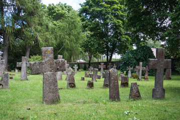 Graves at old cemetery of St. Brigitta convent in Pirita region, Tallinn, Estonia.