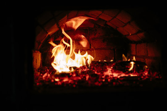 old oven with flame fire