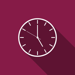 Clock flat icon with long shadow. Vector Illustration