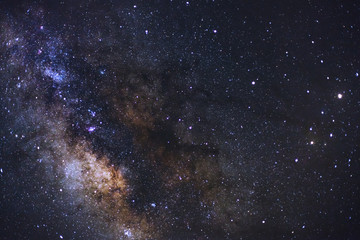 Close-up of Milky way galaxy with stars and space dust in the universe, Long exposure photograph, with grain.