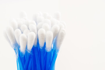 Close up of Cotton Ear Sticks on a White Background