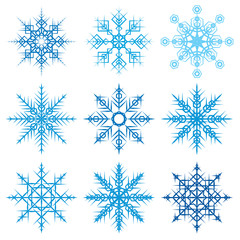 Fototapeta na wymiar Various snowflake shapes decorative winter set vector illustration