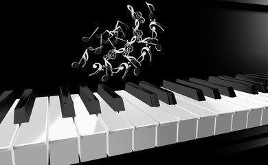 Klaviertasten mit Musiknoten - Powered by Adobe