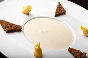 Mushroom cream soup, top view