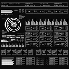 Futuristic black and white HUD, virtual touch user interface in flat design