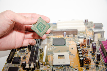 Main board computer motherboard cpu 
close up ic surface mount device on mainboard circuit