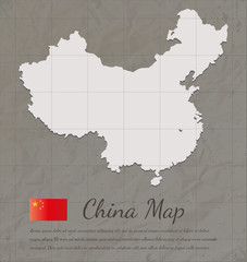 Vintage China map. Paper card map silhouette. Vector