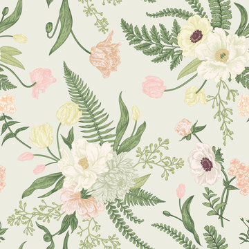Seamless floral pattern  with spring flowers.