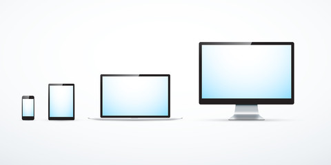Set of electronic devices. Vector smartphone, tablet, laptop and computer monitor