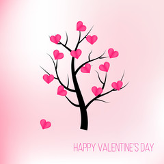 Happy valentines day tree with pink hearts