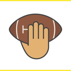 Hand throwing american football ball color icon